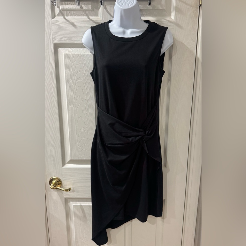 TROUVE Black Asymmetrical Twist Front Jersey Stretch Sleeveless Dress Size M